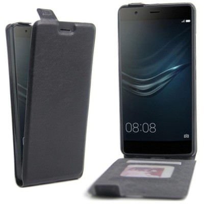 Huawei P9 Plus (Huawei Ascend P9 Plus) klasisks ādas vertikāli atvēramais melns maciņš / Vacins.lv