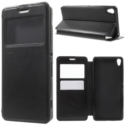 Sony Xperia XA Roar Noble ādas atvēramais melns futrālis / Vacins.lv