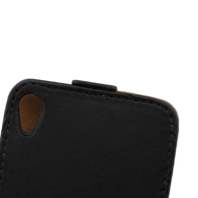 Sony Xperia XA vertikaliai (žemyn) atverčiamas juodas odinis dėklas / Priedai.lt