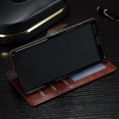 Sony Xperia XA atverčiamas rudas odinis dėklas - piniginė / Priedai.lt