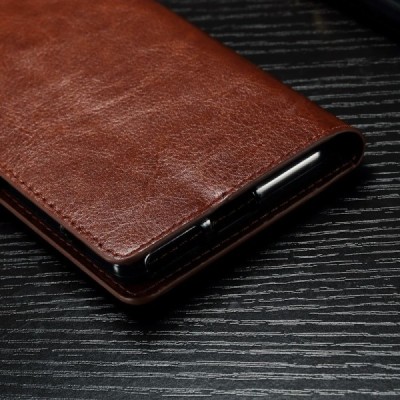 Sony Xperia XA atverčiamas rudas odinis dėklas - piniginė / Priedai.lt