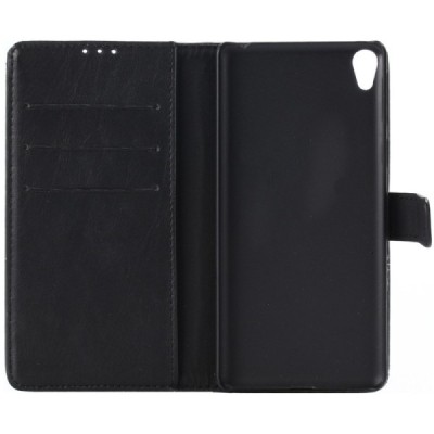 Sony Xperia E5 atvēramais ādas melns retro maciņš (maks) / Vacins.lv