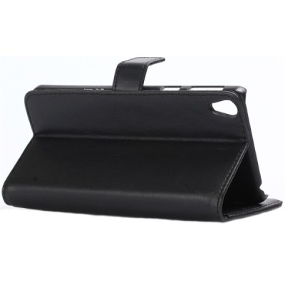 Sony Xperia E5 atvēramais ādas melns retro maciņš (maks) / Vacins.lv