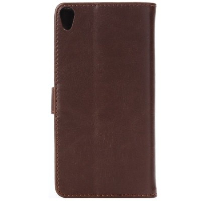 Sony Xperia E5 atvēramais ādas tumši brūns retro maciņš (maks) / Vacins.lv