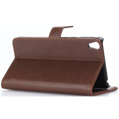 Sony Xperia E5 atvēramais ādas tumši brūns retro maciņš (maks) / Vacins.lv