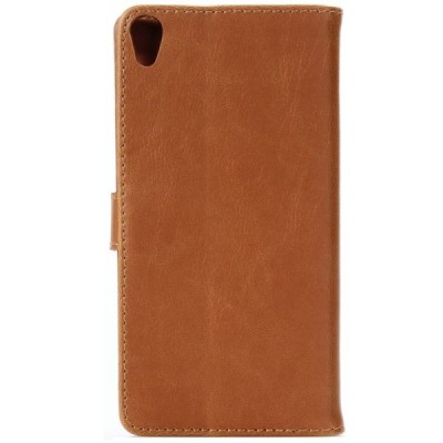 Sony Xperia E5 atvēramais ādas gaiši brūns retro maciņš (maks) / Vacins.lv