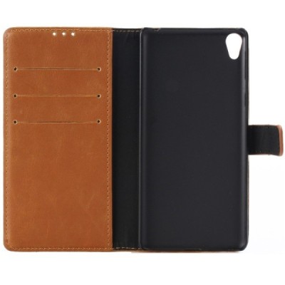 Sony Xperia E5 atvēramais ādas gaiši brūns retro maciņš (maks) / Vacins.lv