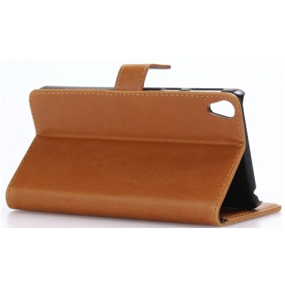 Sony Xperia E5 atvēramais ādas gaiši brūns retro maciņš (maks) / Vacins.lv