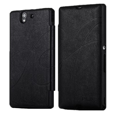 Sony Xperia Z „Kalaideng“ Oscar ādas atvēramais melns futrālis / Vacins.lv