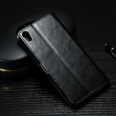 Sony Xperia X Performance atvēramais ādas melns maciņš (maks) / Vacins.lv