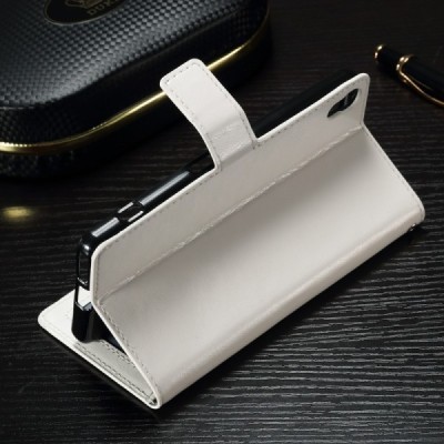 Sony Xperia X Performance atverčiamas baltas odinis dėklas - piniginė / Priedai.lt