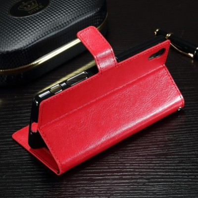 Sony Xperia X Performance atverčiamas raudonas odinis dėklas - piniginė / Priedai.lt