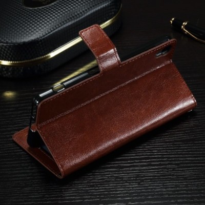 Sony Xperia X Performance atvēramais ādas brūns maciņš (maks) / Vacins.lv