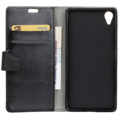 Sony Xperia X Performance atverčiamas juodas odinis dėklas, knygutė - piniginė / Priedai.lt