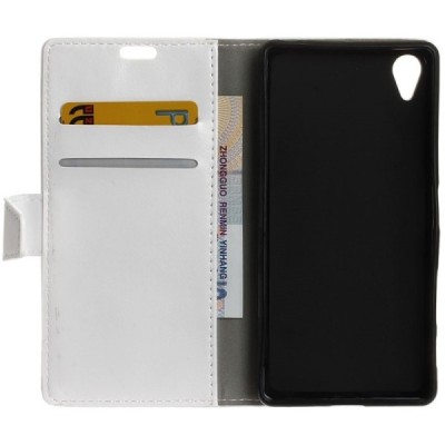 Sony Xperia X Performance atvēramais ādas balts maciņš, grāmata (maks) / Vacins.lv