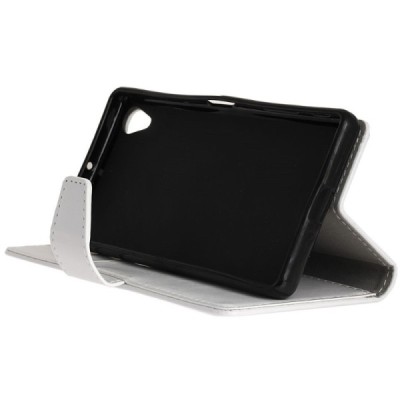 Sony Xperia X Performance atvēramais ādas balts maciņš, grāmata (maks) / Vacins.lv