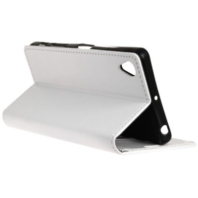 Sony Xperia X Performance atvēramais ādas balts maciņš, grāmata (maks) / Vacins.lv