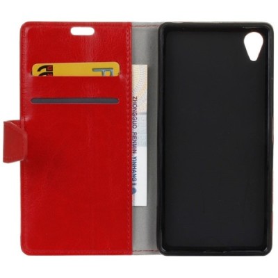 Sony Xperia X Performance atvēramais ādas sarkans maciņš, grāmata (maks) / Vacins.lv