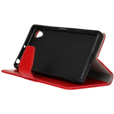 Sony Xperia X Performance atvēramais ādas sarkans maciņš, grāmata (maks) / Vacins.lv