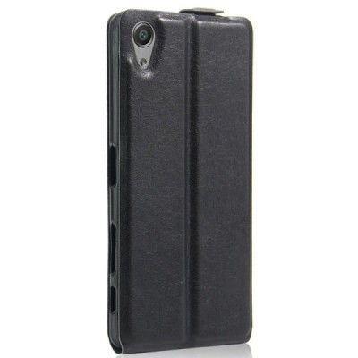 Sony Xperia X Performance ādas vertikāli atvēramais melns futrālis / Vacins.lv