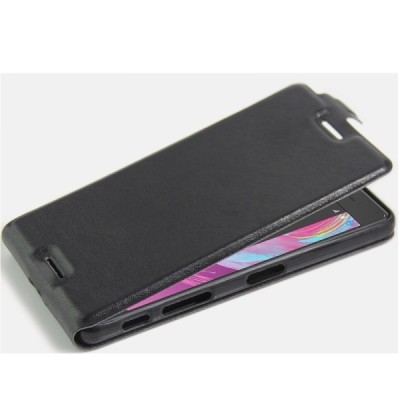 Sony Xperia X Performance ādas vertikāli atvēramais melns futrālis / Vacins.lv