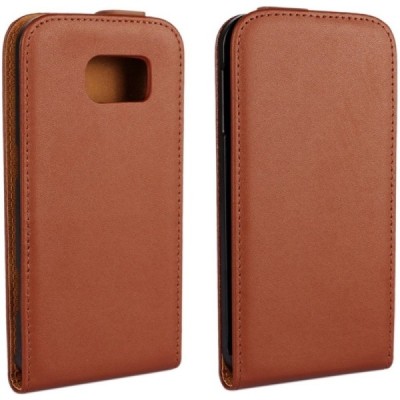 Samsung Galaxy S6 (G920) klasikinis vertikaliai atverčiamas rudas odinis dėklas / Priedai.lt