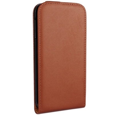 Samsung Galaxy S6 (G920) klasikinis vertikaliai atverčiamas rudas odinis dėklas / Priedai.lt