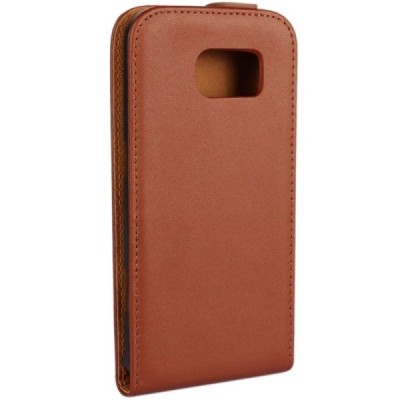 Samsung Galaxy S6 (G920) klasikinis vertikaliai atverčiamas rudas odinis dėklas / Priedai.lt