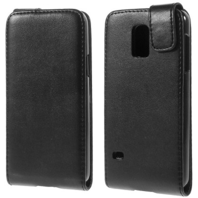 Samsung Galaxy S5 mini (G800) vertikaliai atverčiamas juodas odinis dėklas - piniginė / Priedai.lt