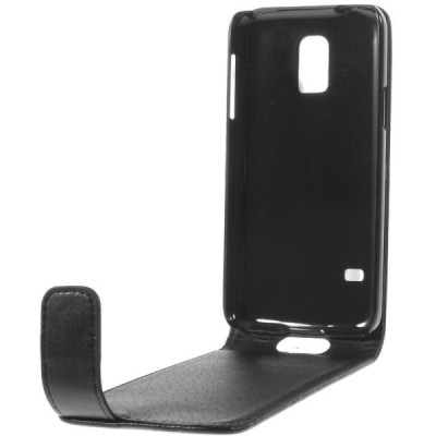 Samsung Galaxy S5 mini (G800) vertikāli atvēramais ādas melns maciņš (maks) / Vacins.lv