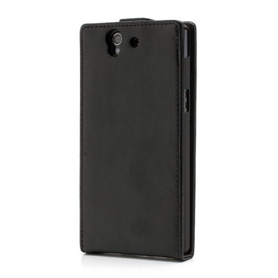 Sony Xperia Z klasisks ādas vertikāli atvēramais melns futrālis / Vacins.lv