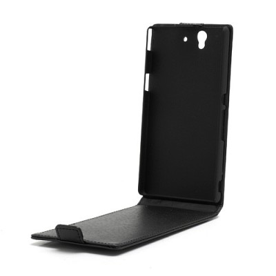 Sony Xperia Z klasisks ādas vertikāli atvēramais melns futrālis / Vacins.lv