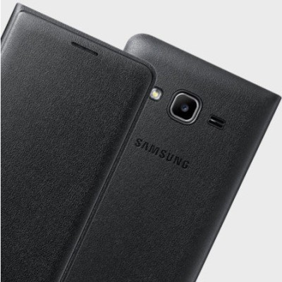 Samsung Galaxy J3 2016 (J320) originalus Flip Wallet Cover atverčiamas juodas odinis dėklas - piniginė / Priedai.lt