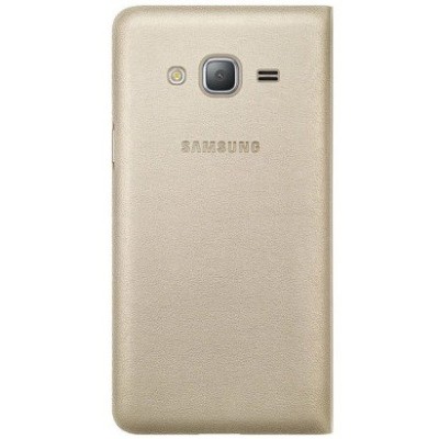 Samsung Galaxy J3 2016 (J320) oficiāls Flip Wallet Cover atvērams zelta ādas maciņš (maks) / Vacins.lv