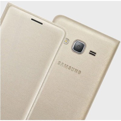 Samsung Galaxy J3 2016 (J320) oficiāls Flip Wallet Cover atvērams zelta ādas maciņš (maks) / Vacins.lv