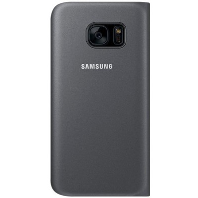 Samsung Galaxy S7 (G930) oficiāls Flip Wallet Cover atvērams melns ādas maciņš (maks) / Vacins.lv