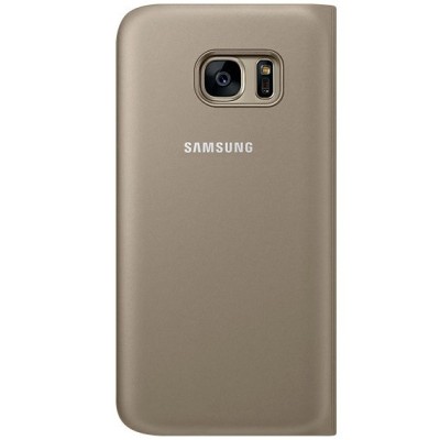 Samsung Galaxy S7 (G930) oficiāls Flip Wallet Cover atvērams zelta ādas maciņš (maks) / Vacins.lv