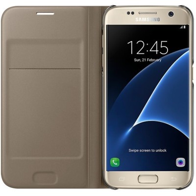 Samsung Galaxy S7 (G930) oficiāls Flip Wallet Cover atvērams zelta ādas maciņš (maks) / Vacins.lv