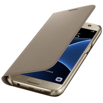 Samsung Galaxy S7 (G930) oficiāls Flip Wallet Cover atvērams zelta ādas maciņš (maks) / Vacins.lv