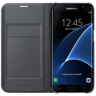 Samsung Galaxy S7 Edge (G935) originalus Flip Wallet Cover atverčiamas juodas odinis dėklas - piniginė / Priedai.lt