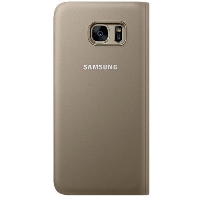 Samsung Galaxy S7 Edge (G935) oficiāls Flip Wallet Cover atvērams zelta ādas maciņš (maks) / Vacins.lv