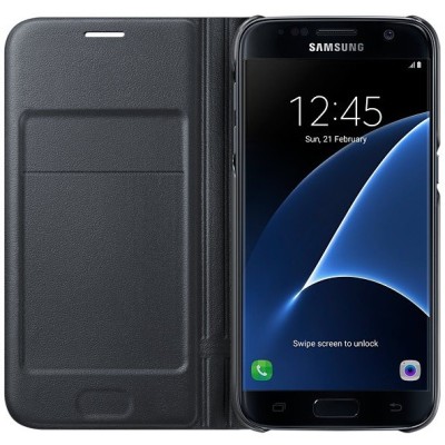 Samsung Galaxy S7 (G930) oficiāls Led View Cover atvērams melns ādas maciņš (maks) / Vacins.lv