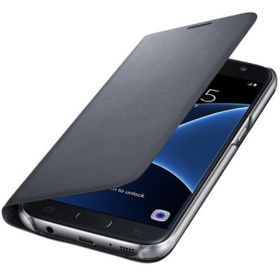 Samsung Galaxy S7 (G930) oficiāls Led View Cover atvērams melns ādas maciņš (maks) / Vacins.lv