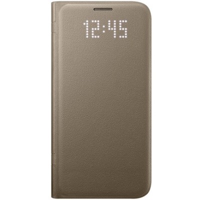 Samsung Galaxy S7 (G930) oficiāls Led View Cover atvērams zelta ādas maciņš (maks) / Vacins.lv