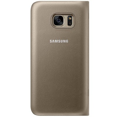 Samsung Galaxy S7 (G930) oficiāls Led View Cover atvērams zelta ādas maciņš (maks) / Vacins.lv