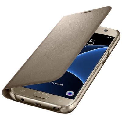Samsung Galaxy S7 (G930) oficiāls Led View Cover atvērams zelta ādas maciņš (maks) / Vacins.lv