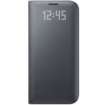 Samsung Galaxy S7 Edge (G935) originalus Led View Cover atverčiamas juodas odinis dėklas - piniginė / Priedai.lt