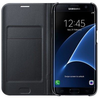 Samsung Galaxy S7 Edge (G935) originalus Led View Cover atverčiamas juodas odinis dėklas - piniginė / Priedai.lt
