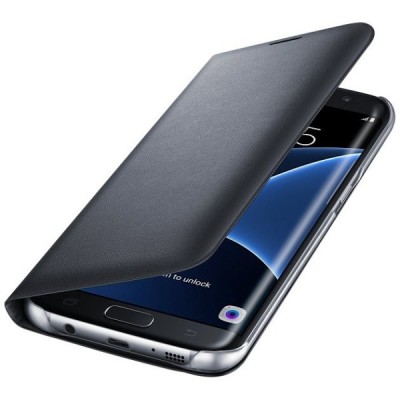 Samsung Galaxy S7 Edge (G935) originalus Led View Cover atverčiamas juodas odinis dėklas - piniginė / Priedai.lt
