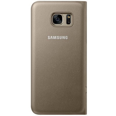 Samsung Galaxy S7 Edge (G935) oficiāls Led View Cover atvērams zelta ādas maciņš (maks) / Vacins.lv